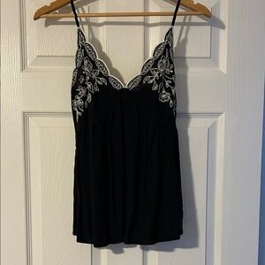 Love on a Hanger Black Camisole with White Lace Detail